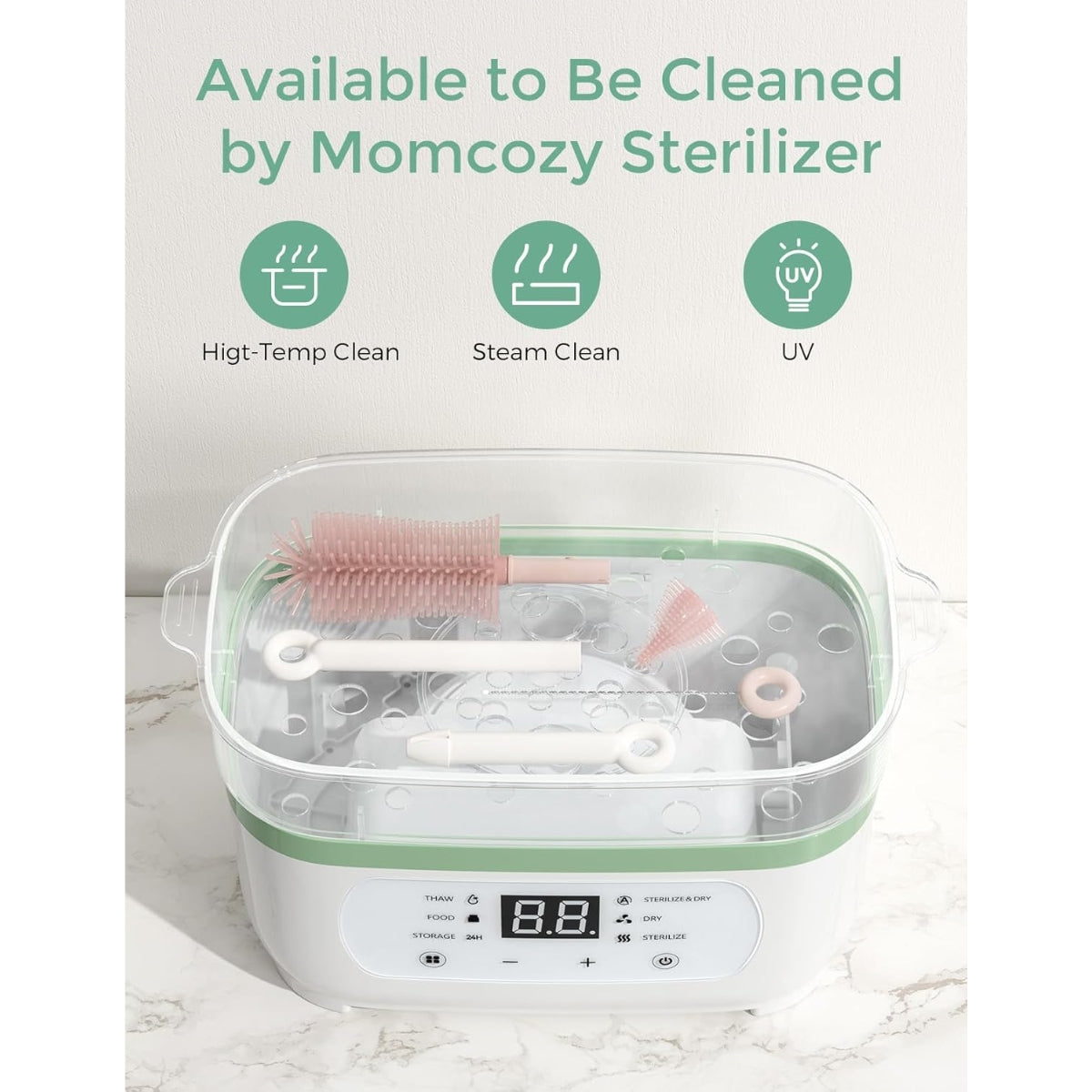 Momcozy Baby Bottle Brush Set 7 in 1 - Pink - Safe, durable, and gift-ready